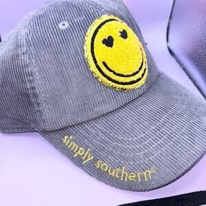 SIMPLY SOUTHERN • Women’s Gray Corduroy Smiley Face Baseball Cap Hat